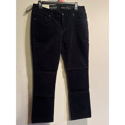 Sonoma Bootcut Corduroy Pants Black Stretch Women 10 Midrise Straight Button Pkt