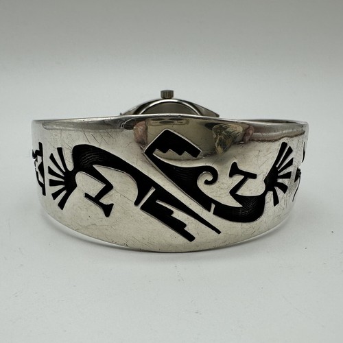 Santo Domingo Sterling Silver Watch Cuff Bracelet 6.25” Kachina Corn Overlay - Bild 4 von 22