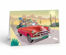 Classic Car Cruising Route 66 Christmas Card - Western Christmas Cards - 40048