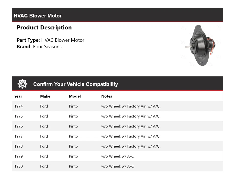 Motor soplador de climatización Ford Pinto 1974-1980 4 estaciones 1975 1976 1977 1978 1979 Foto 2 de 4