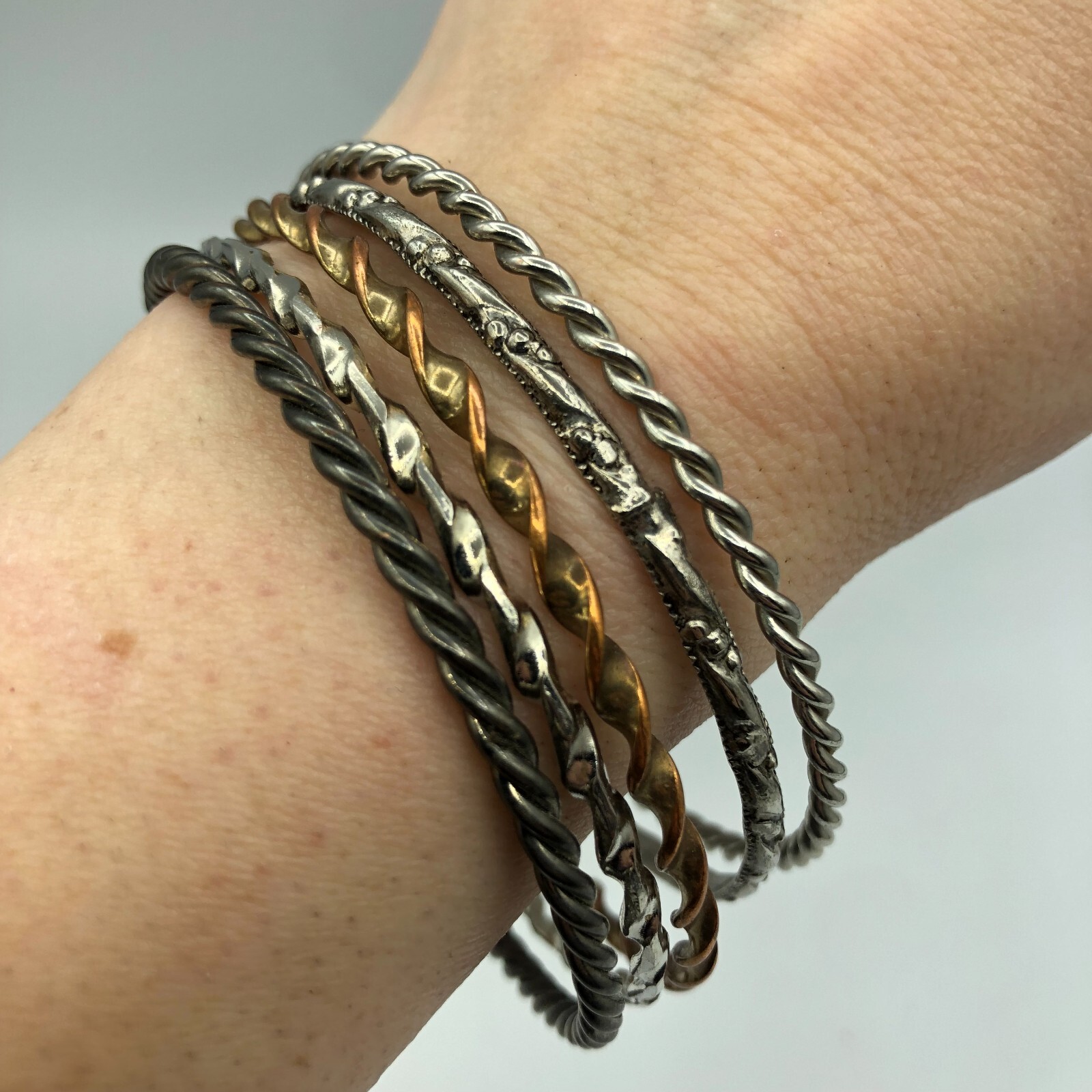 Bangle Set Mixed 5 No. Mixed Metallic Stack Bracelets Retro Christmas Party-image