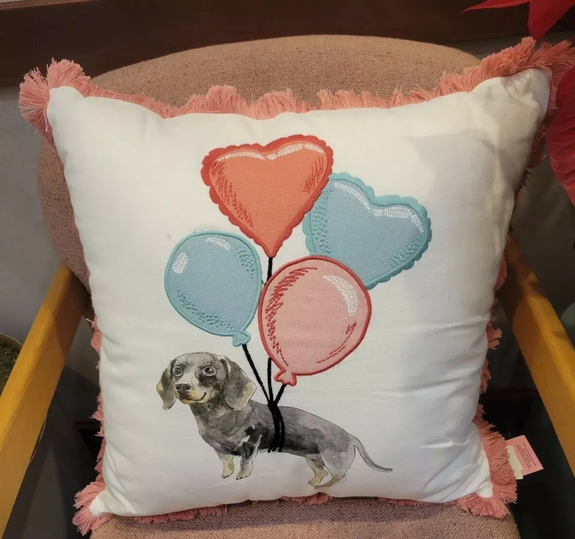 Sheffield Home Pillow w Dapple Dachshund and Balloons 18
