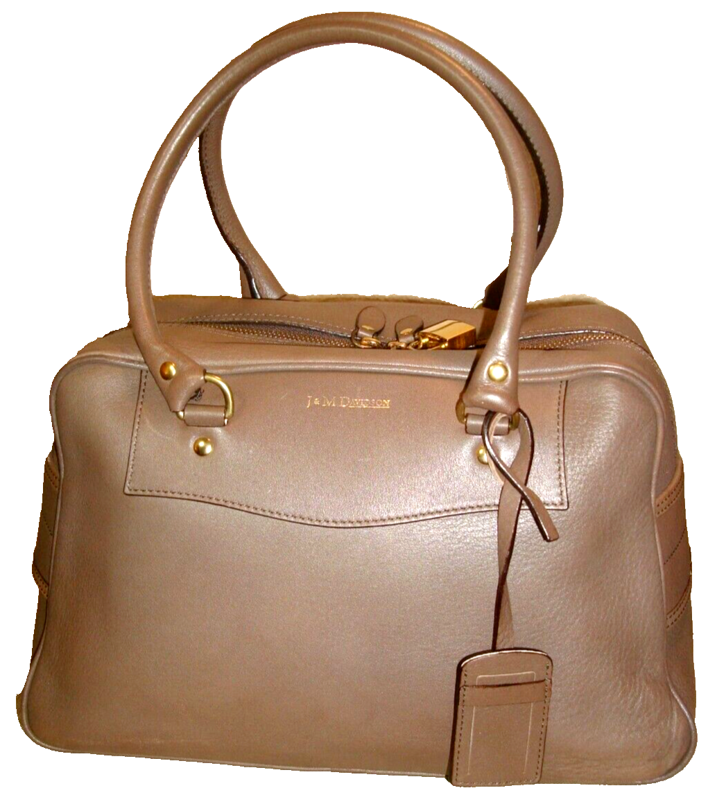 J M Davidson Taupe Brown Leather Boston Suede Lined Handbag Mint Condition  