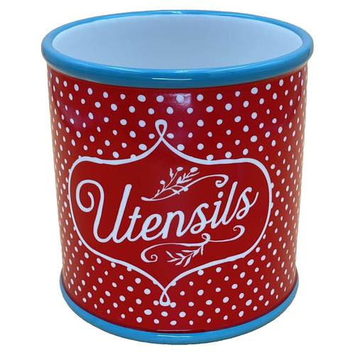 Pioneer Woman Red Polka Dot Stoneware Utensil Holder Crock