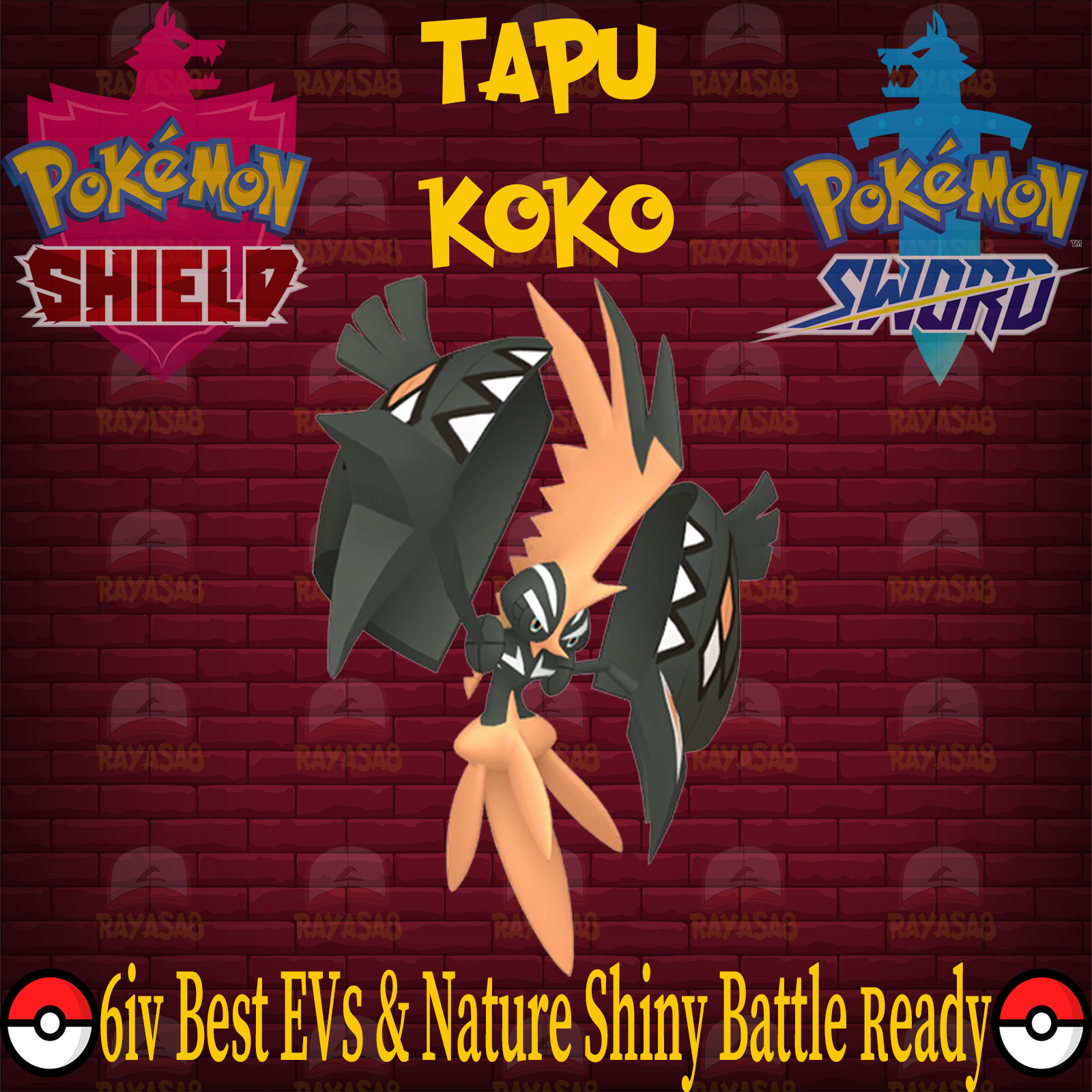 POKEMON SWORD and SHIELD ✨SHINY✨ Tapu Koko w/ Best IVs. Any held item