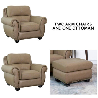 Abbyson Austin Leather Armchair Ottoman, Beige