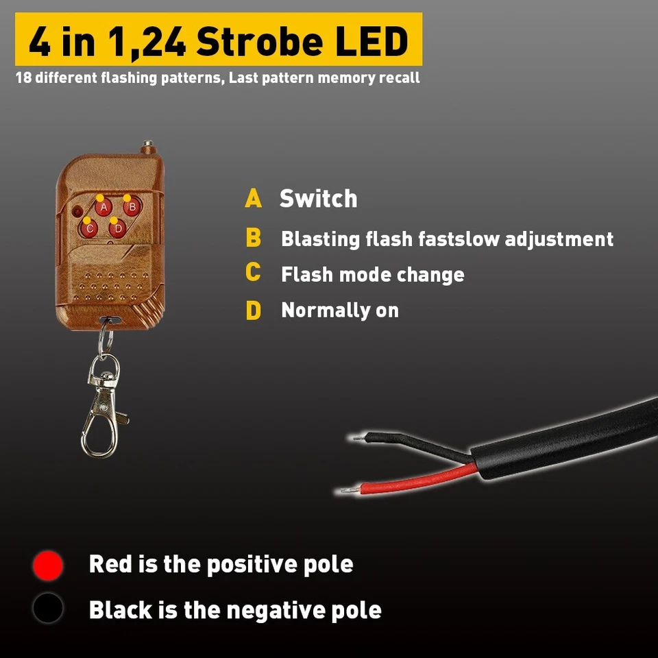 4 peças lâmpada luzes estroboscópicas barra piscando aviso perigo farol âmbar/branco - Imagem 3 de 4