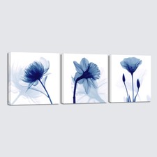 Canvas Wall Art Print Painting Pictures Home Office Room Decor Blue Flowers 3pcs