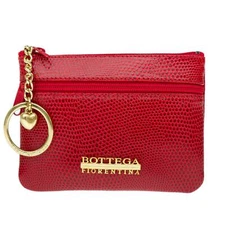 Bottega Fiorentina Italian Made Red Lizard Print Leather Small Womens Key Case