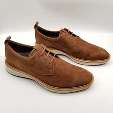 Ecco Men St1 Hybrid Plain Toe Derby Shoes Sz US 8-8.5 Brown Leather Oxford