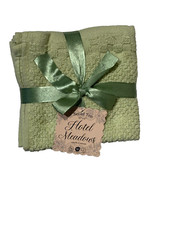 SET OF 10 New HOTEL 100 Cotton Washcloths 3Pc-Green / 4Pc- White / 3Pc DK Green