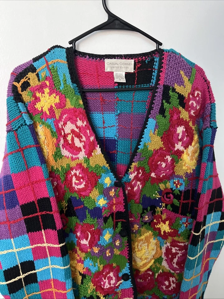 Cárdigan Suéter Floral Tejido Grannycore Para Mujer Talla M Abuela Boho Usado en Excelente Condición Foto 2 de 4