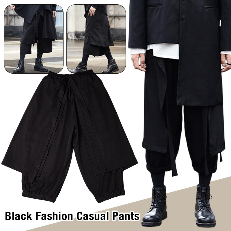 Japanese Men Loose Wide Leg Pants Drawstring Kimono Samurai Baggy