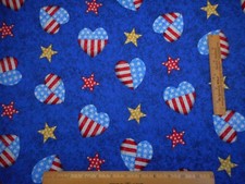 Patriotic Quilt Fabric 1 1/4 Yard Flag Hearts Red Stars on Dk Blue Cotton Vtg