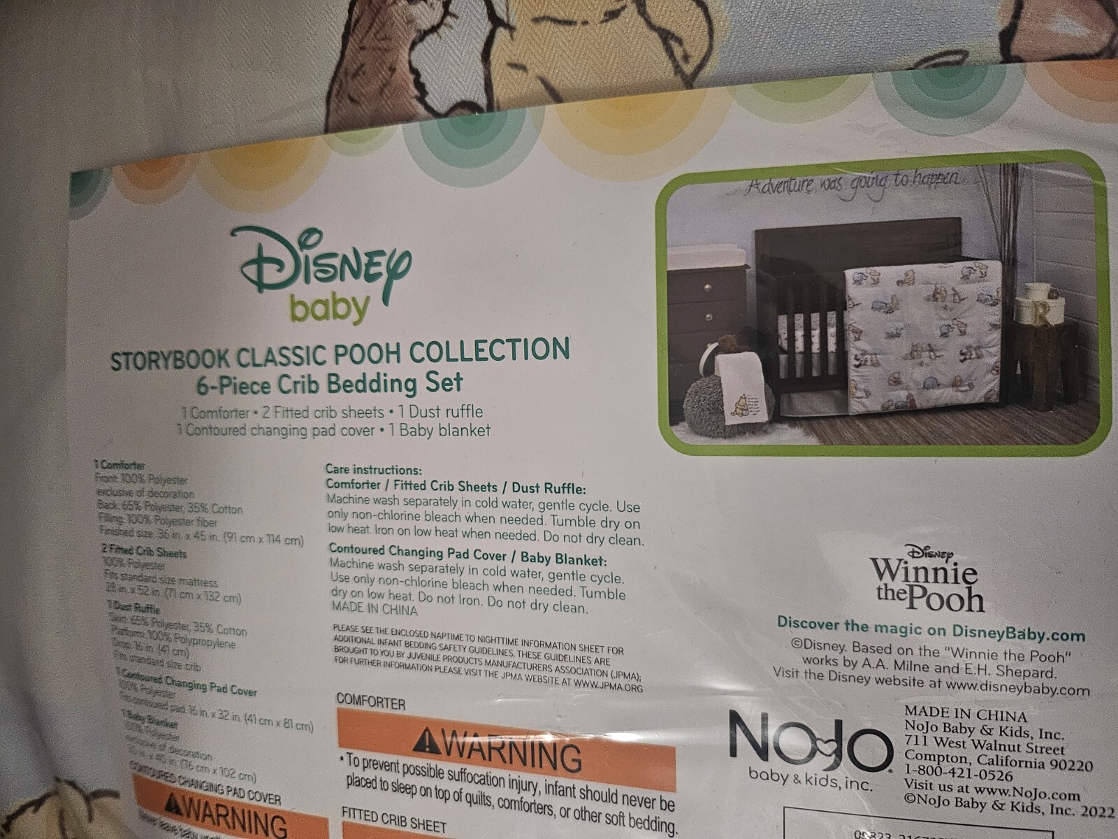 Juego de ropa de cama para cuna de 6 piezas Pooh Storybook clásico de Disney