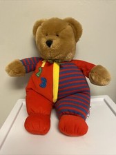 Vintage Eden baby teddy bear plush 123 1 2 3 red blue velour stripes 13" tall