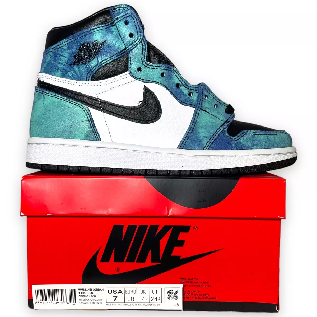 Nike Air Jordan 1 High Retro OG White Black Blue Tie Dye CD0461-100 WMNS Size 7