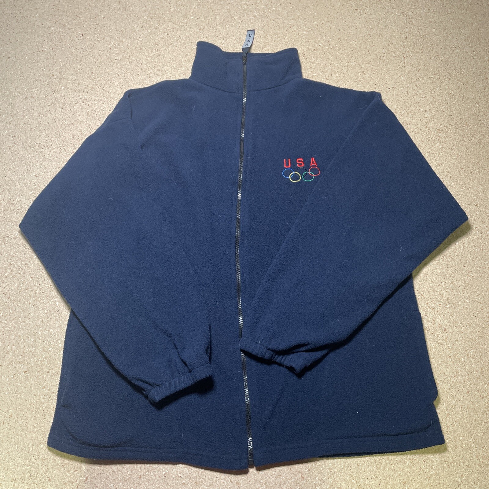 Vintage Blue USA Olympic Rings Zip Fleece Jacket Mens XL 90s Made in USA