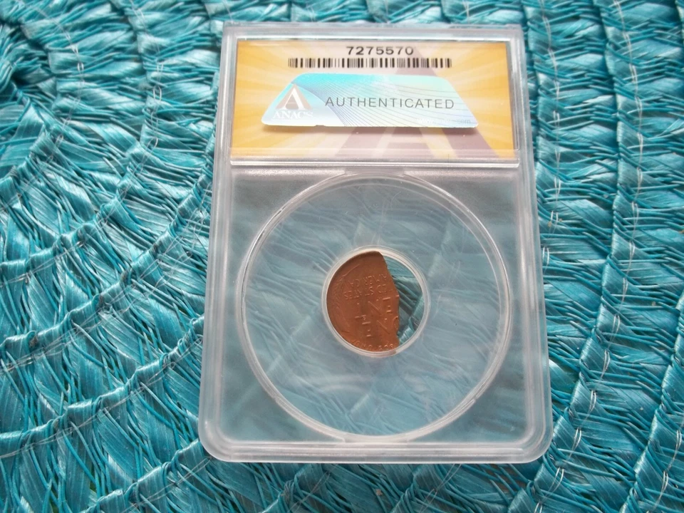 1947-s LINCOLN CENT BROKEN AFTER STRIKE RARE! ANACS MS63 RB - Image 2 of 3