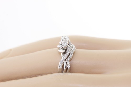 NEW Palladium 950 .40ct Round Diamond Twisted Curved Band Bridal Ring Set - Picture 4 of 17