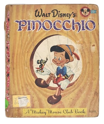 Walt Disney's Pinocchio Official A Mickey Mouse Club 1948 Hardcover Book