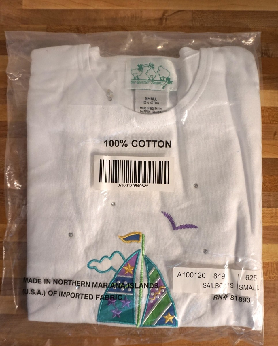 Quacker Factory White Sailboat T Shirt Sz Small Short Sleeve