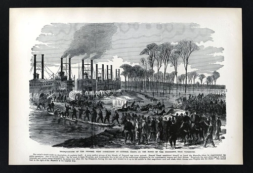 Leslie Civil War Print Grant's Steamboat Headquarters near Vicksburg Mississippi
