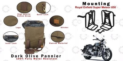 Passend für Royal Enfield ''Super Meteor 650 Dark Olive Gepäckträgertasche...
