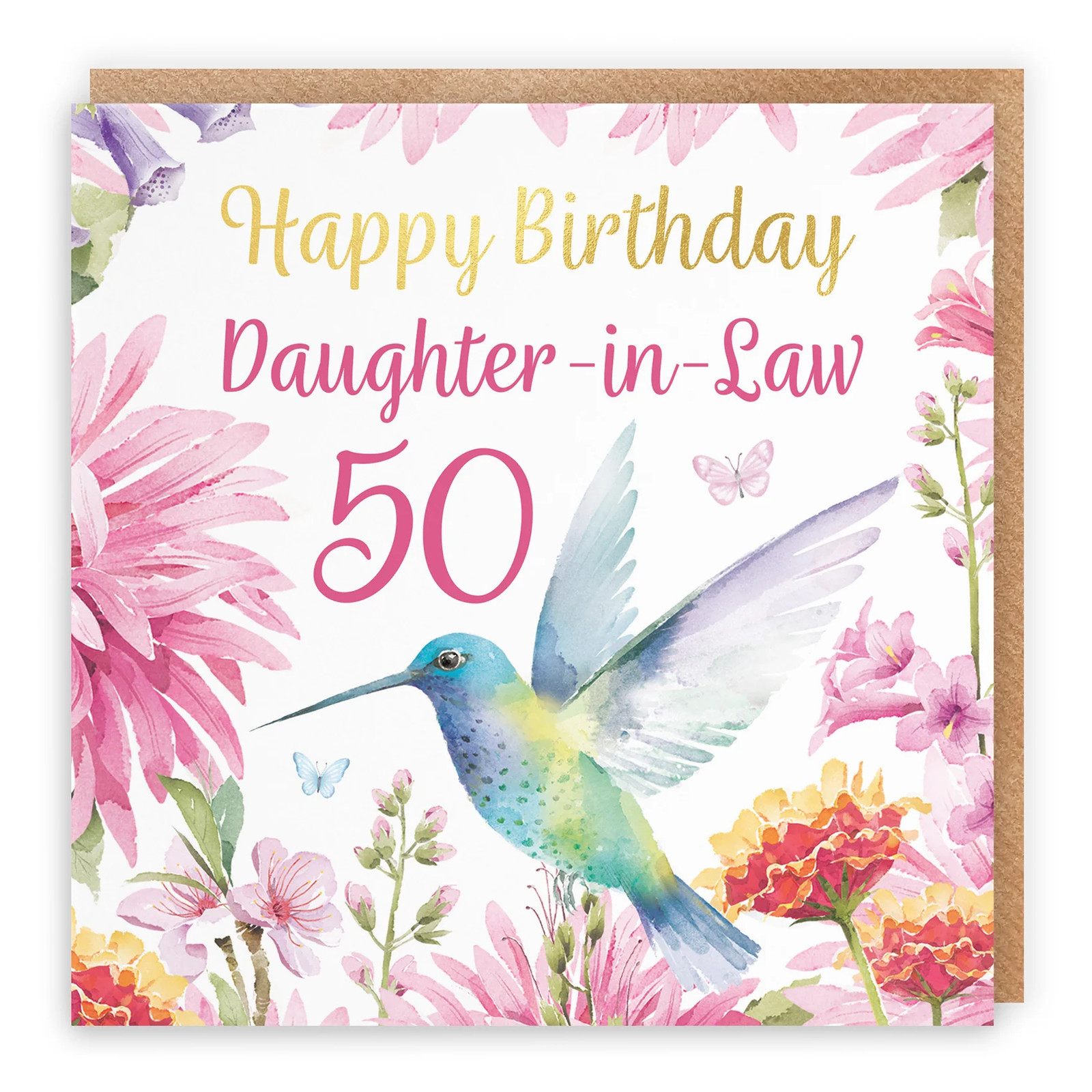 50th Daughter-in-Law Birthday Card Hummingbird Gold Foil Milo's Gallery