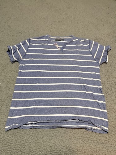 Counter Intelligence Men’s Blue & White Striped Henley Polo Shirt Sz Large
