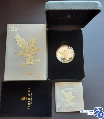 2023 $2 Australian Wedge-Tailed Eagle 2oz Silver Proof Gilded High Relief Coin