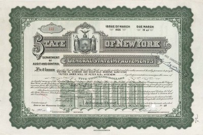 State of New York General State Improvements issued to George D. Widener - not