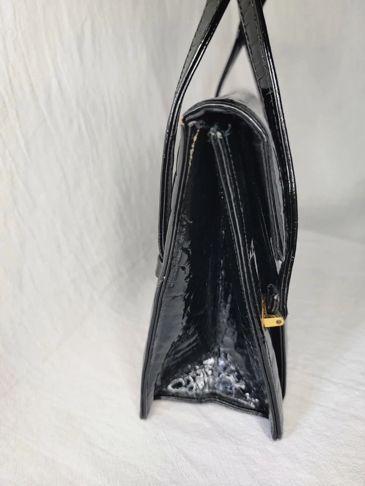 Vintage Goubaud de Paris Black Patent Croc-Embossed Handbag 1950s - Image 3 of 4