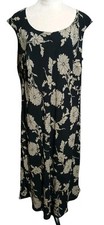 Casual Corner Annex Womens SZ 1X Black Beige Floral Lined Sleeveless Maxi Dress