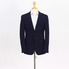 Van Heusen 40R Navy Sport Coat Blazer Jacket Solid 2-Button Polyester