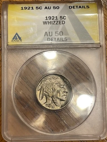 1921 Buffalo Nickel graded 5c ANACS AU50 Details