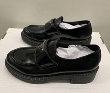 Prada Leather Triangle Logo Loafers, Chunky Lug Sole Moc 38 EU 8 US E3