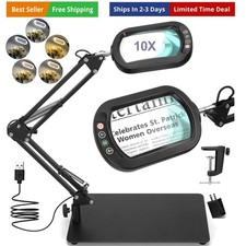 10X Square Magnifying Glass with Light and Stand, Real Glass LED Lighted Magn...