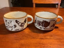 Western Enesco 1980 Down On The Farm Mugs/Cups/Soup Bowls 1980. Set Of 2. Nice!!