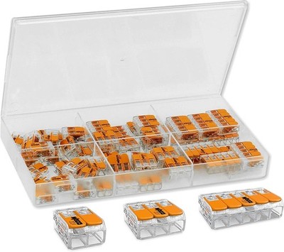 61x Wago Klemmen mit Hebel 221-412 /221-413 /221-415 Hebelklemmen Set im Kasten