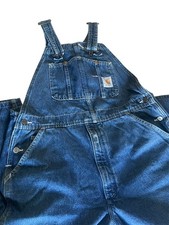 Carhartt Bib Overalls Mens Blue Denim Loose Fit Utility Workwear