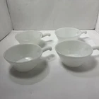 Set of 4 Vintage Anchor Hocking Fire-King Milk Glass Handled Soup/Chili Bowl1960
