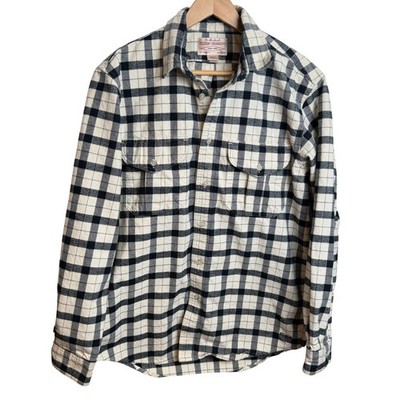 Filson Mens Scout Shirt M Cream Black Plaid Flannel Button Cotton Workwear Gorp