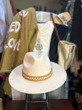 Boutique Ivory Panama Hat Wide Brim Tan Braided Band Women  s Fedora Summer