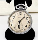 VINTAGE '43 ELGIN 16S CHROME PLATED OF 594 9J MECHANICAL WINDUP POCKETWATCH,RUNS
