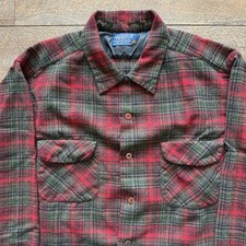 Vintage 1970 s Mens XL Pendleton Longsleeve Wool Red/Green Loop Collar Shirt