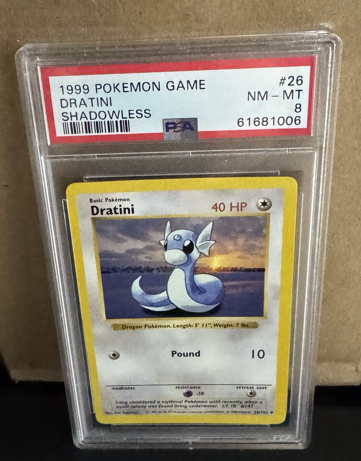Pokemon Card Dratini 26/102 Shadowless Base Set 1999 PSA 8 NM