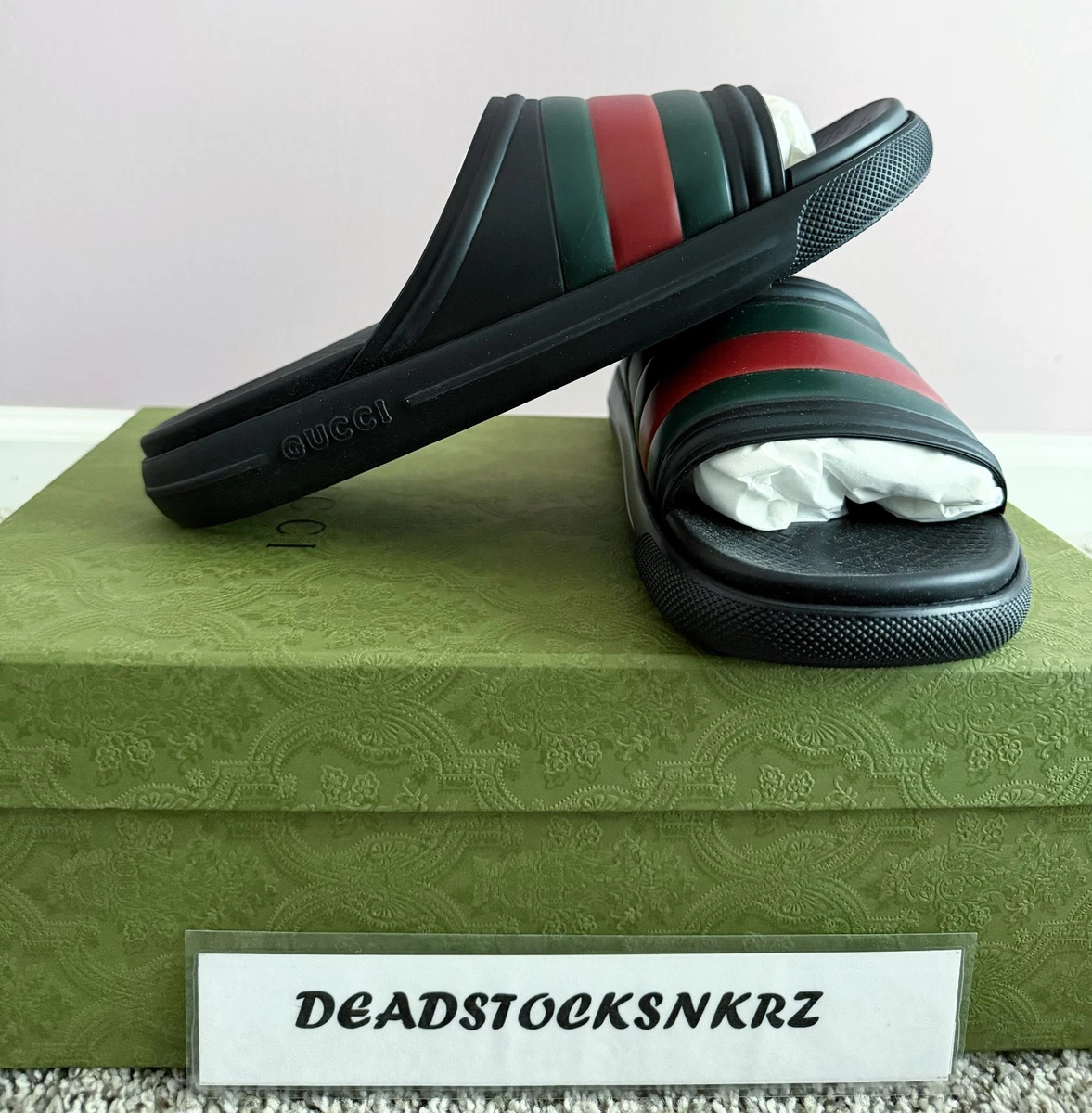 GUCCI Web Slide Sandal Black Green Red 780286 J8700 1025 
