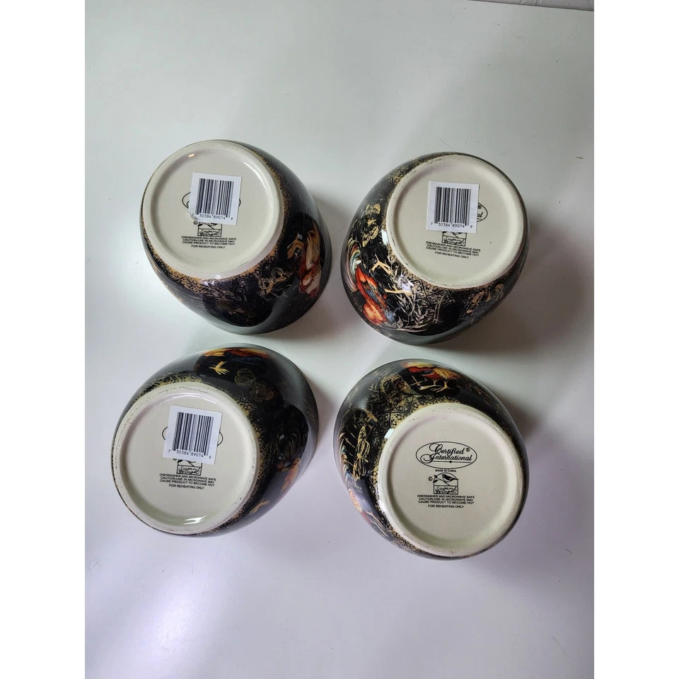 Juego de 4 cuencos de cereal de gallo rústico Susan Winget CERTIFICADOS INTERNACIONALES Foto 3 de 4