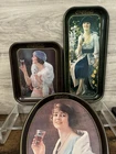 Lot of 3 Vintage Coca Cola Flapper Girl Metal Advertising Trays Made in 1973